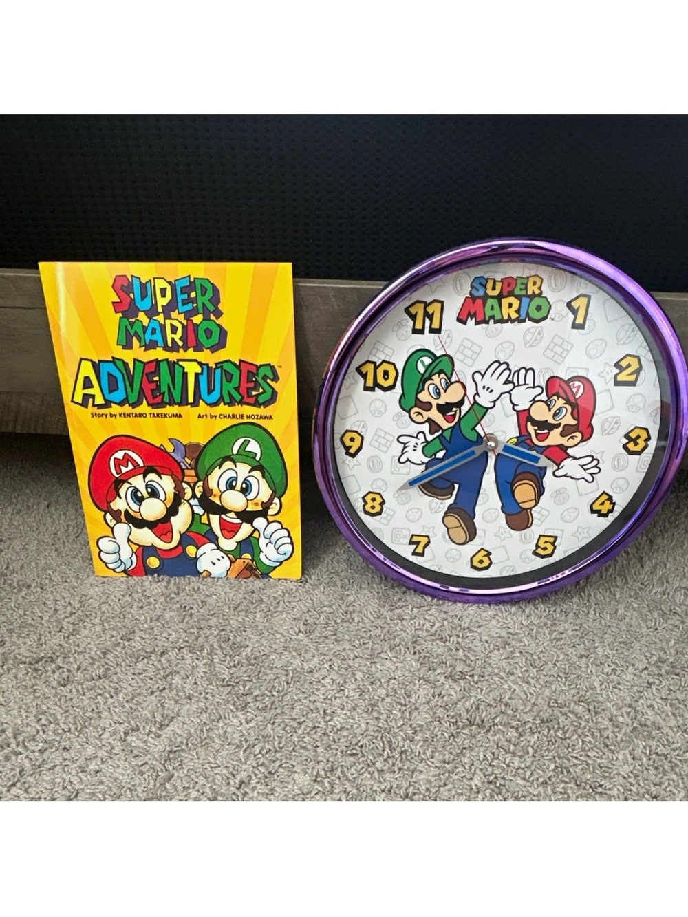 Super Mario comic book and wall clock